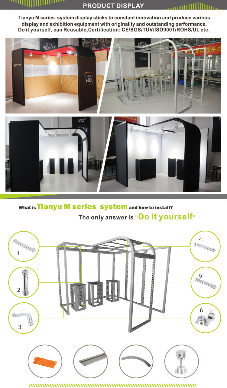 Portable 20 by 20 Simple Exhibition Booth Design Contain Graphics Printing, Lights, Glass Floor