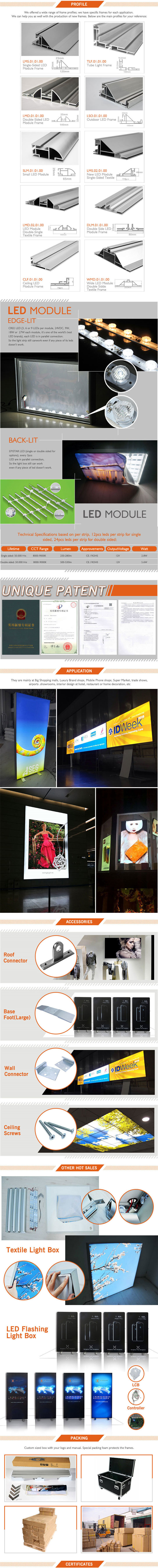 Aluminum Profiles LED Light Display Picture Seg Frame Single-Sided Frameless Fabric Light Box