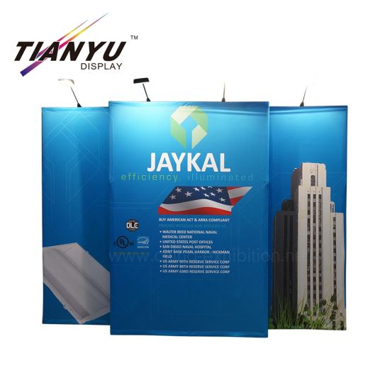 Custom Trade Show Booth Print Stand Exhibit Fabric Pop Up Display Wall with Led Spot Light