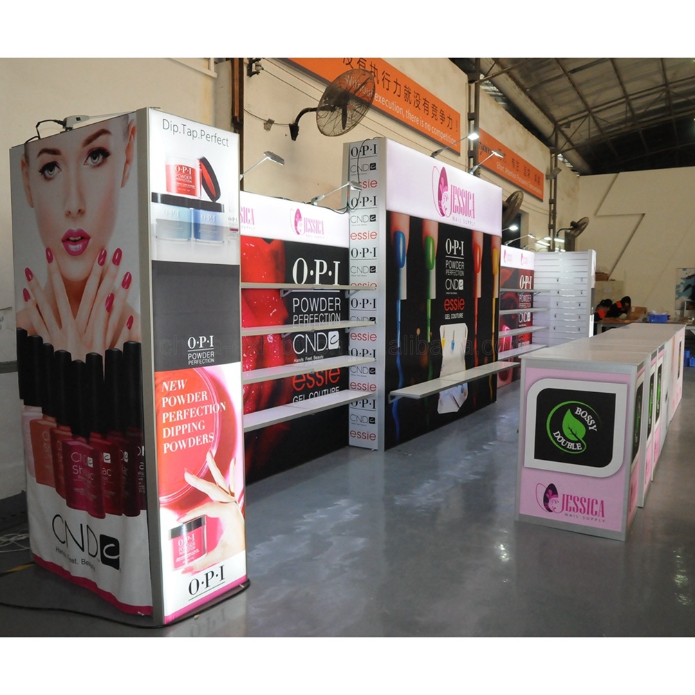 Customized Colorful Aluminum Nail Polish Display Counter for Fair Booth