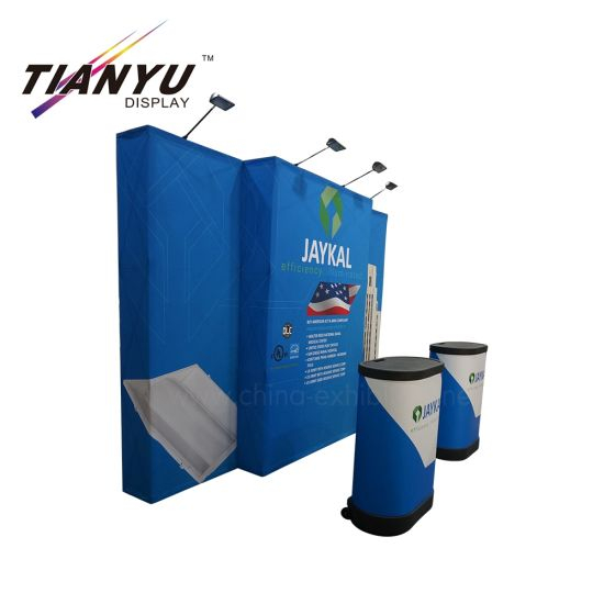 Custom Trade Show Booth Print Stand Exhibit Fabric Pop Up Display Wall with Led Spot Light