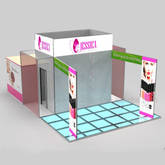 Portable 20 by 20 Simple Exhibition Booth Design Contain Graphics Printing, Lights, Glass Floor