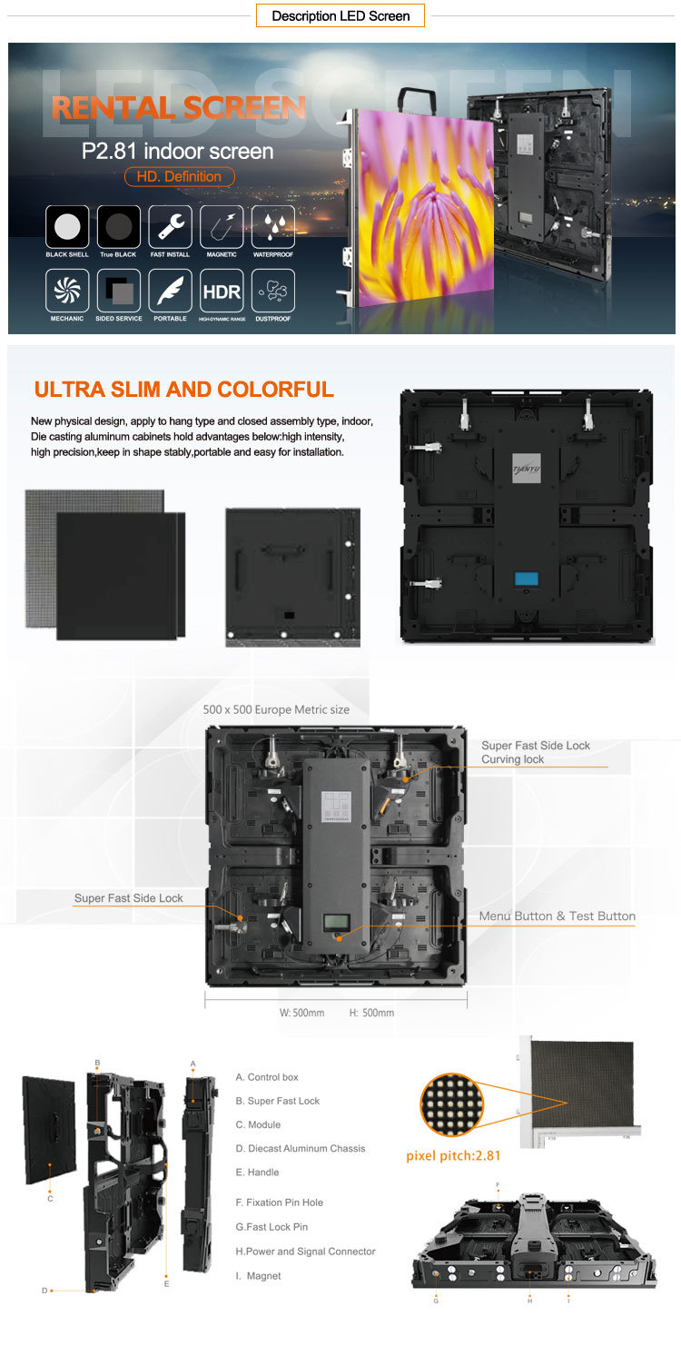 P2.81 Indoor Full Color Rental LED Screen Stage LED Screen for Concert Panels 496X496 mm