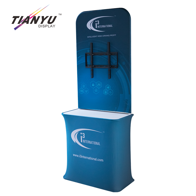 Tianyu Hot Sale Portable Exhibition Booth Wall Aluminum Backdrop Banner Stand Fabric Counter Table With Led Light