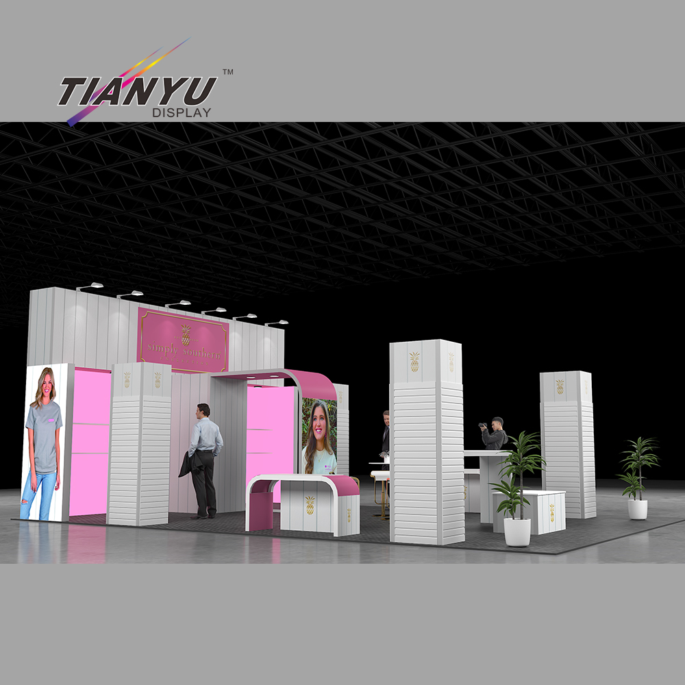 TIANYU China Exhibition Booth Beauty Salon Display Racks Pink Design Trade Show Booth for Sale