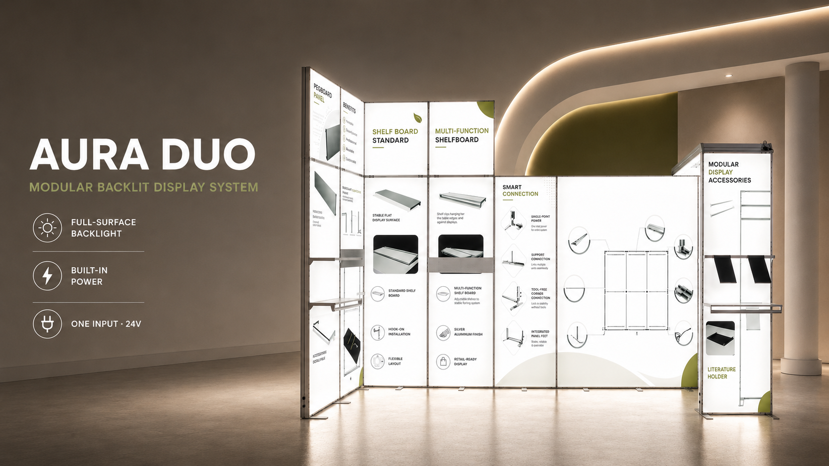 Aura Duo™ Modular Backlit Booth System | Tool-Free Illuminated Displays