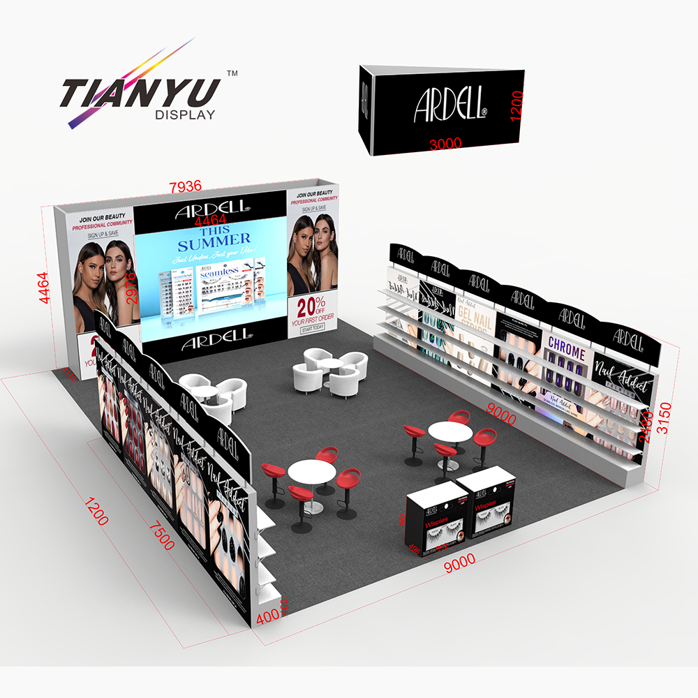 TIANYU Fashion Design Ideas Cosmetic Custom Modular Trade Show Booth Exhibition Display 20x20 with Screens