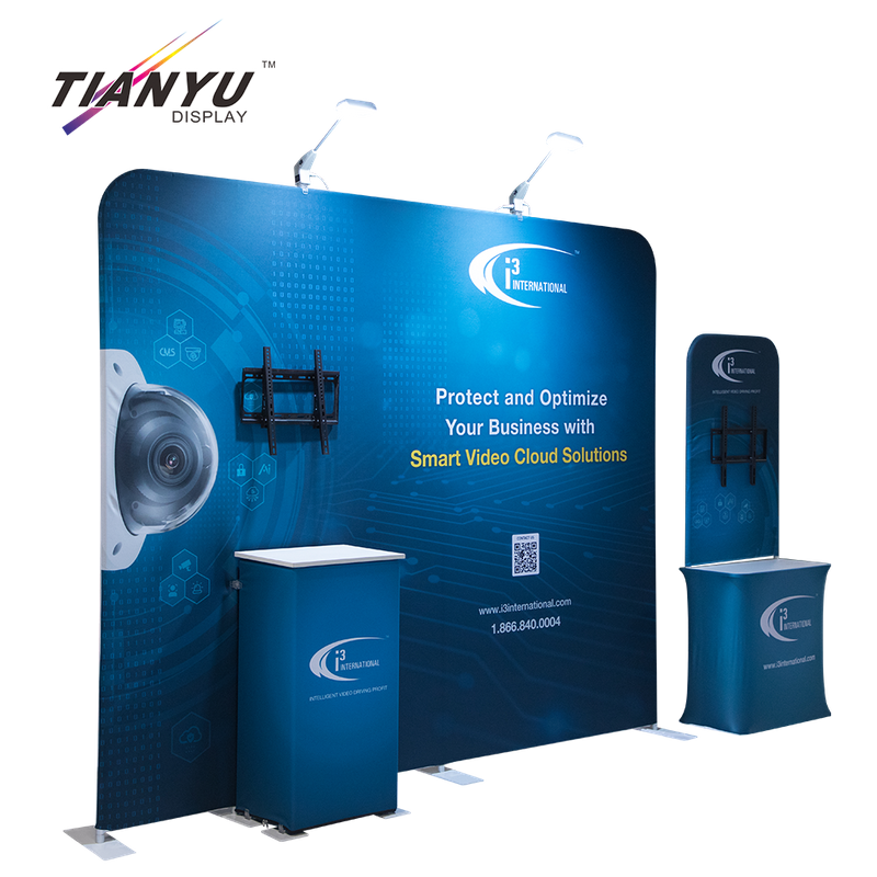 Tianyu Hot Sale Portable Exhibition Booth Wall Aluminum Backdrop Banner Stand Fabric Counter Table With Led Light