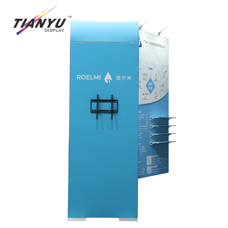 Tianyu Tradeshow Booth Design Esay Setup Trade Show Display Portable Aluminum Tenson Fabric Exhibition Display Stand with Shelf