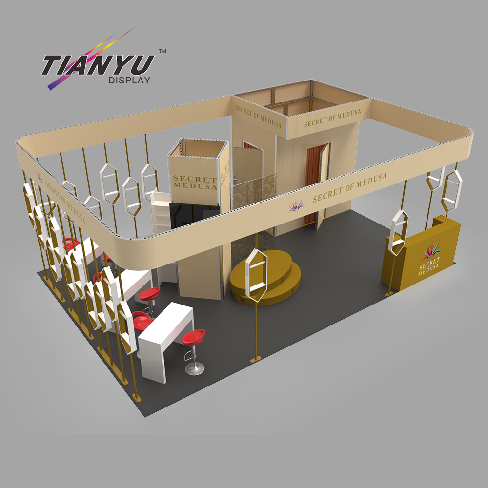 TIANYU 10x20ft Reusable Exhibition Booth Graphic Design Trade Show Luxury Booth Eco-friendly with Shelves
