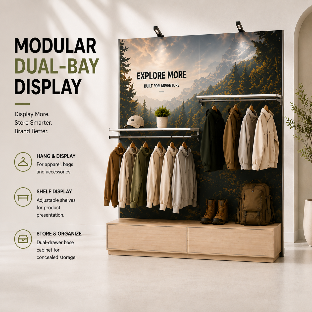 Universal Lightweight Aluminum Modular Display System Backlit Retail Wall Showcase Perforated Profile Rack Easy Assembly Stand