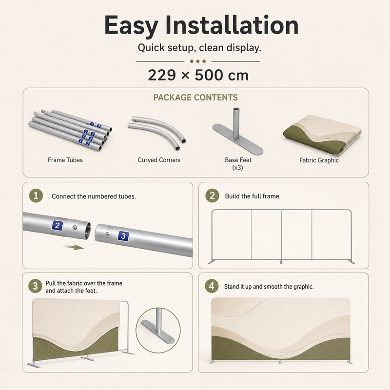 TIANYU 229*500cm Portable Tension Fabric Exhibition Stand