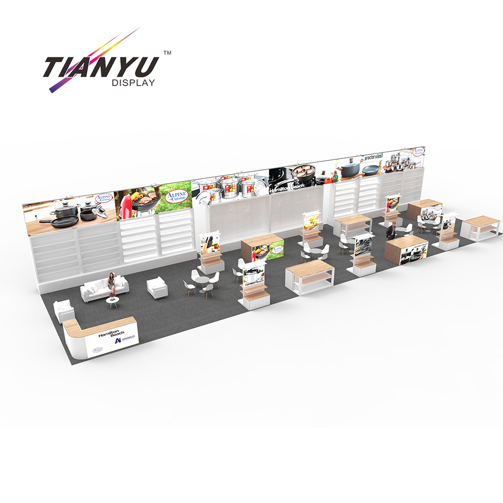 TIANYU China Exhibition Booth Blender Construction Design Company Exhibition Stand Contractor Trade Show Display with Shelves