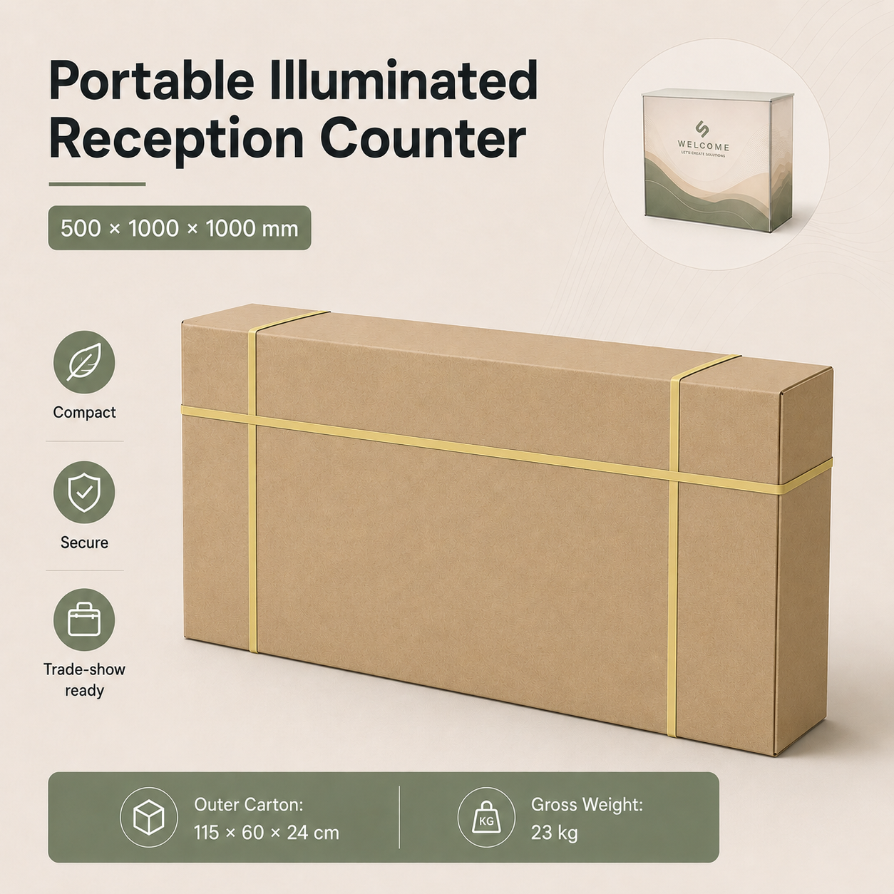 TIANYU 500*1000*1000mm Portable Fabric Reception Counter with Led Light