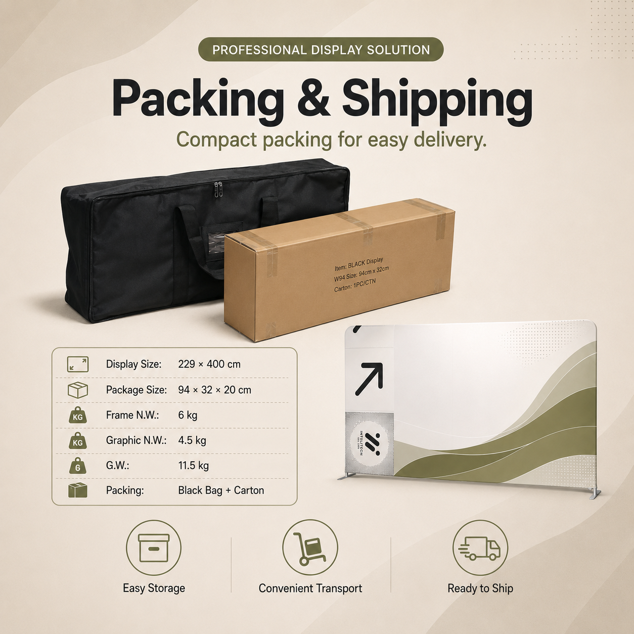 TIANYU 229*400cm Portable Tension Fabric Exhibition Stand
