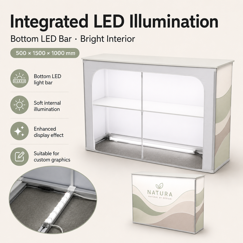TIANYU 500*1500*1000mm Portable Fabric Reception Counter with LED Light
