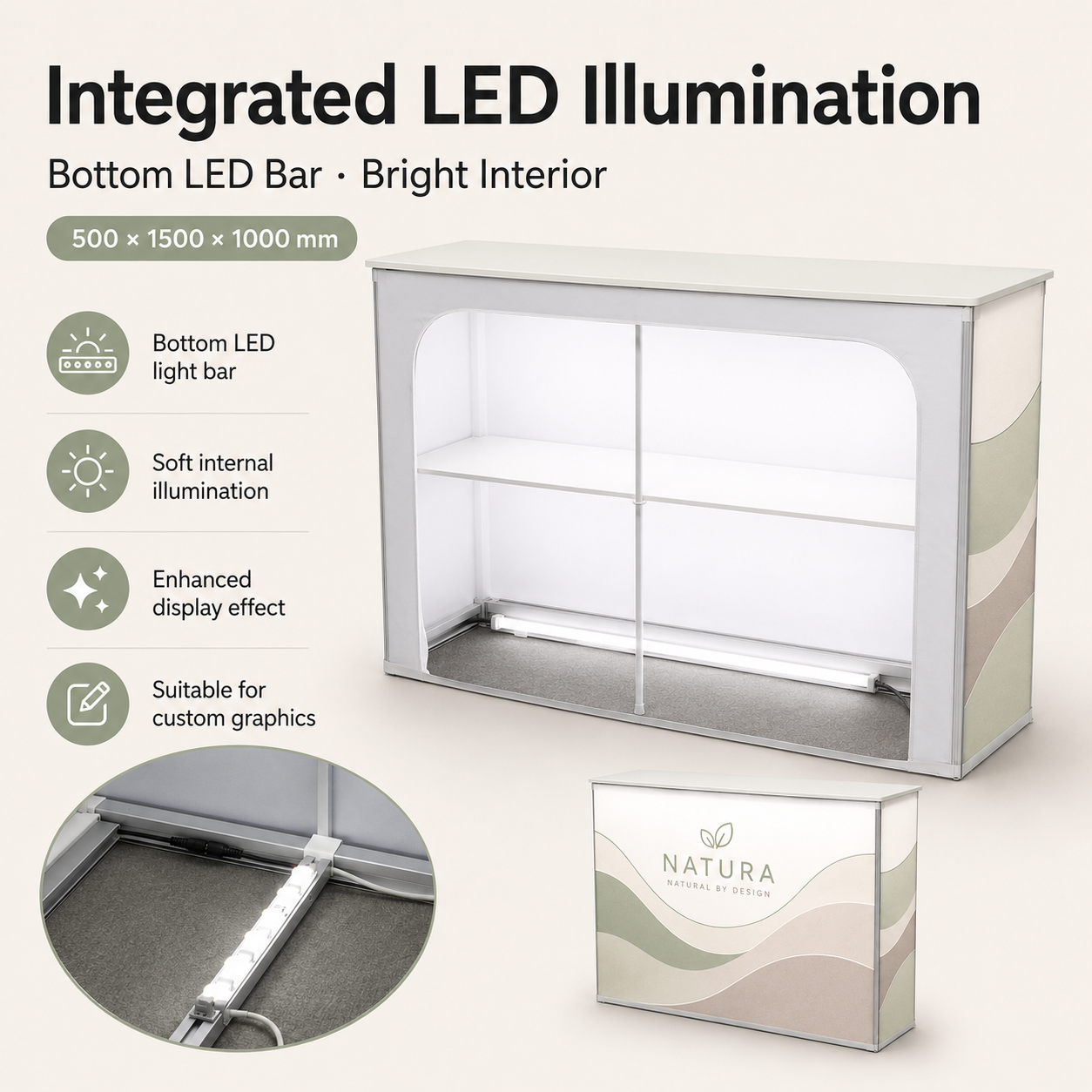 TIANYU 500*1500*1000mm Portable Fabric Reception Counter with LED Light