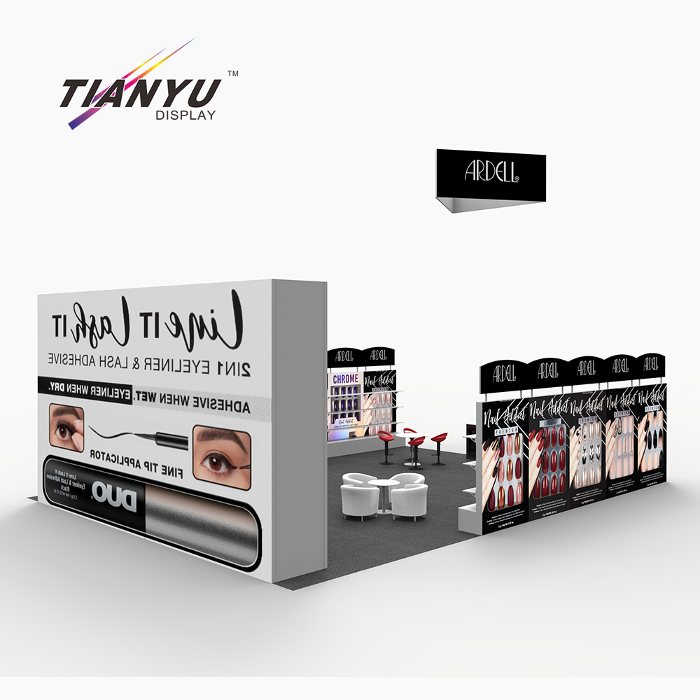 TIANYU Fashion Design Ideas Cosmetic Custom Modular Trade Show Booth Exhibition Display 20x20 with Screens