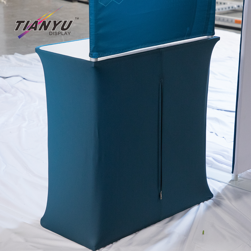 Tianyu Hot Sale Portable Exhibition Booth Wall Aluminum Backdrop Banner Stand Fabric Counter Table With Led Light