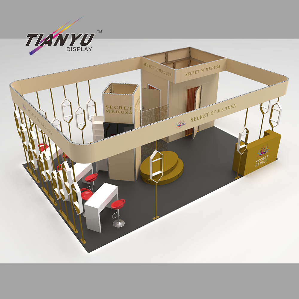 TIANYU 10x20ft Reusable Exhibition Booth Graphic Design Trade Show Luxury Booth Eco-friendly with Shelves