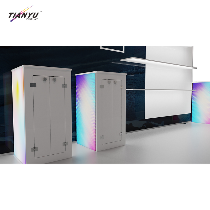 TIANYU Nail Tall Reception Desk Custom Exhibition Stand Display Pop Up with Shelves Trade Show