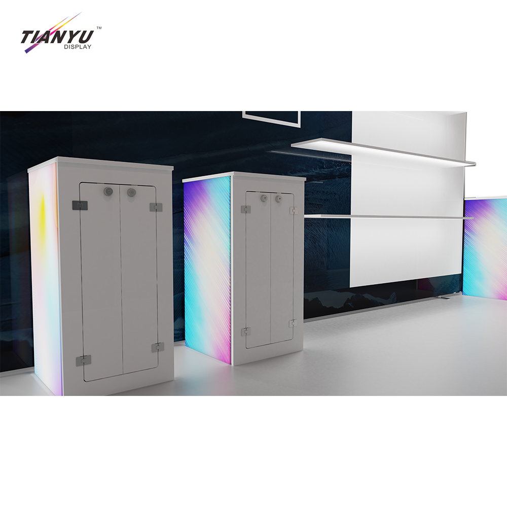 TIANYU Nail Tall Reception Desk Custom Exhibition Stand Display Pop Up with Shelves Trade Show