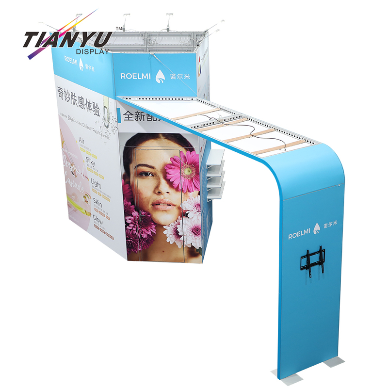 Tianyu Tradeshow Booth Design Esay Setup Trade Show Display Portable Aluminum Tenson Fabric Exhibition Display Stand with Shelf