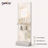 Easy Assembly Floor Display Stand With Square Glowing Frame Portable Metal Pegboard Shelf Rack for Modern Retail Stores