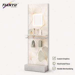 Easy Assembly Floor Display Stand With Square Glowing Frame Portable Metal Pegboard Shelf Rack for Modern Retail Stores