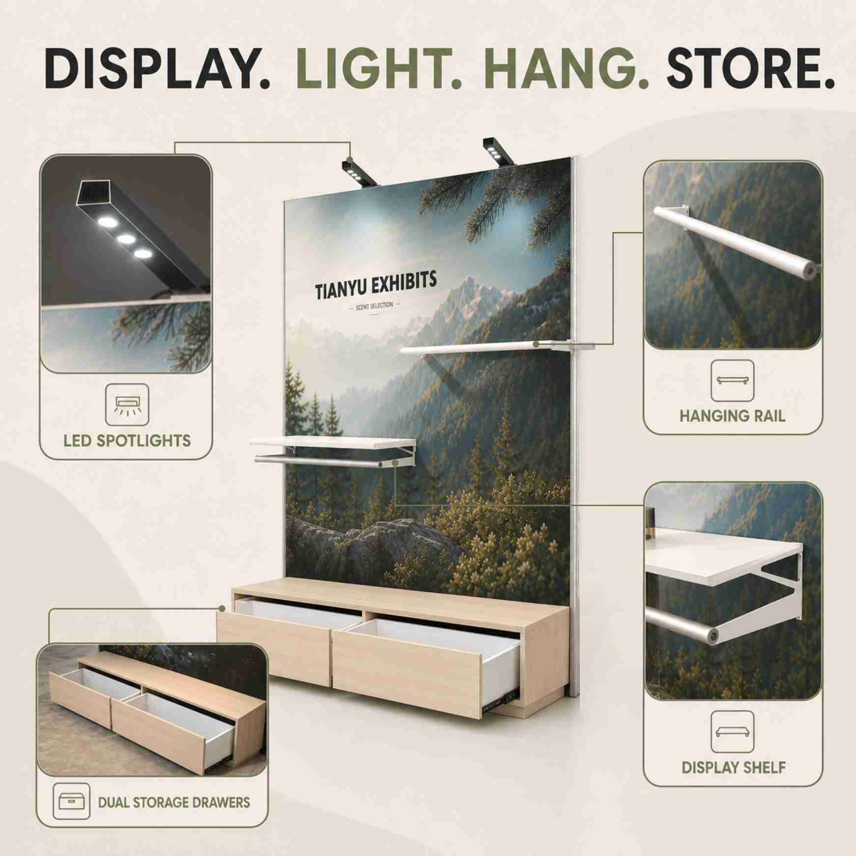 Universal Lightweight Aluminum Modular Display System Backlit Retail Wall Showcase Perforated Profile Rack Easy Assembly Stand