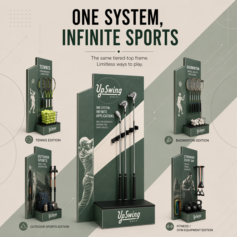 Modular Golf Club Display Rack Professional Sports Equipment Display Stand With Perforated Aluminum Frame for Retail Shop Store