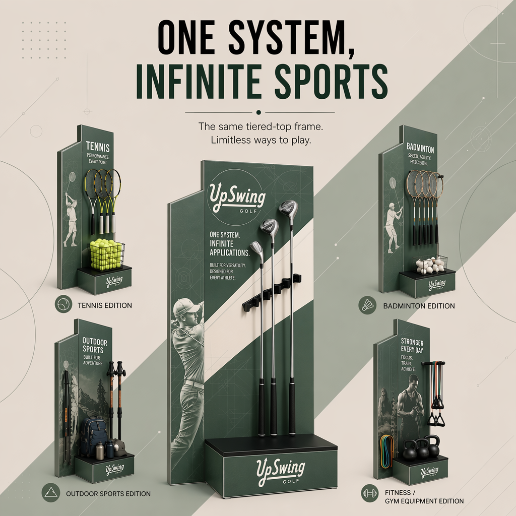 Modular Golf Club Display Rack Professional Sports Equipment Display Stand With Perforated Aluminum Frame for Retail Shop Store