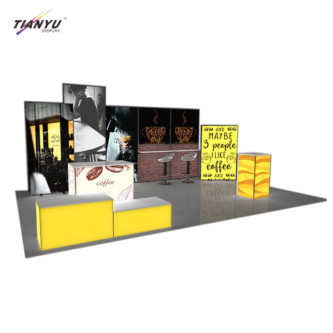 TIANYU Nail Tall Reception Desk Custom Exhibition Stand Display Pop Up with Shelves Trade Show