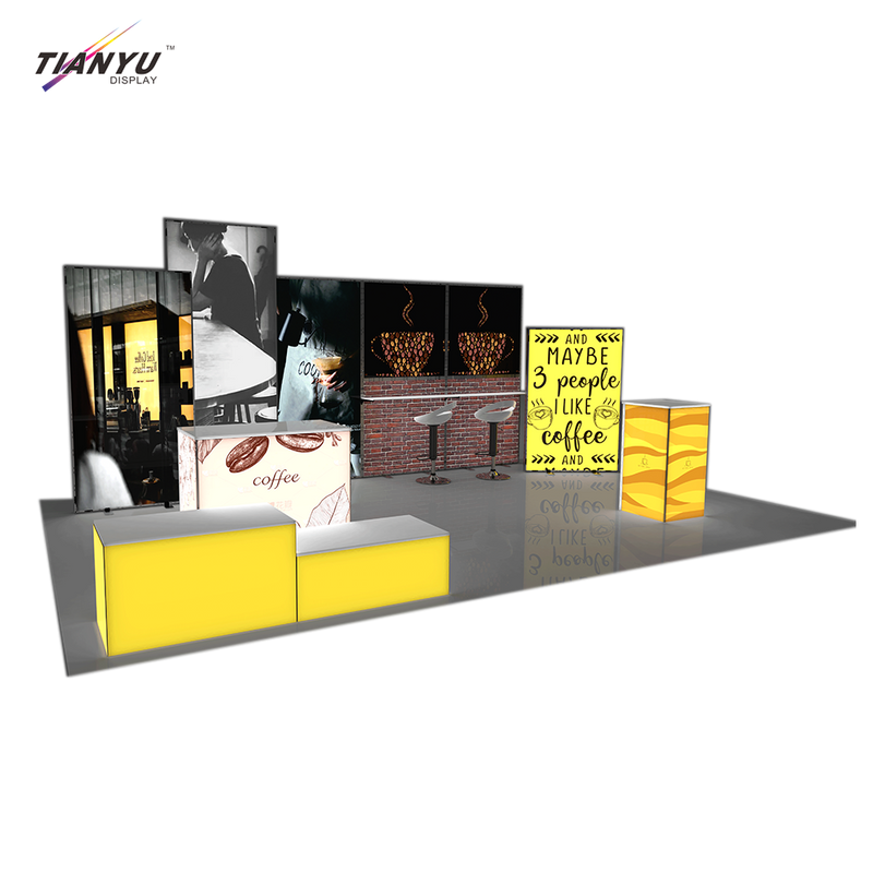 TIANYU Nail Tall Reception Desk Custom Exhibition Stand Display Pop Up with Shelves Trade Show