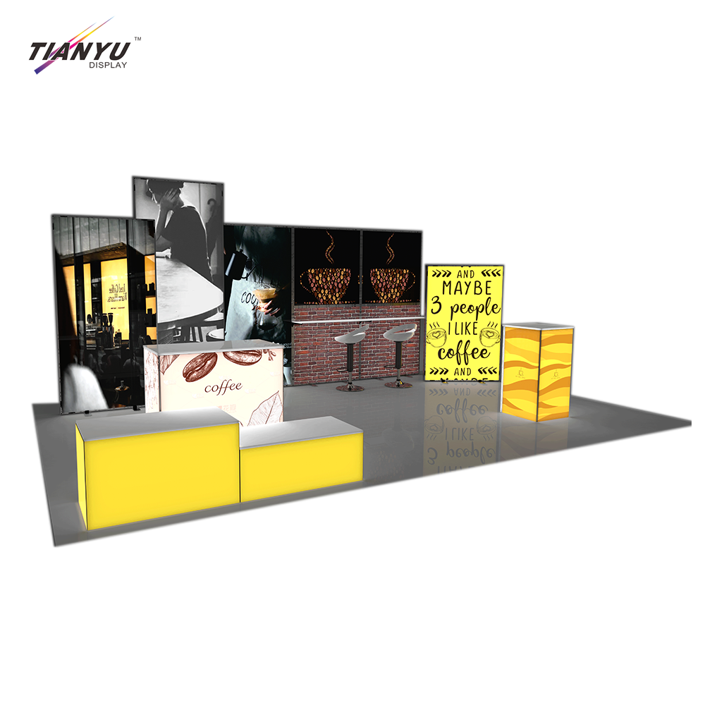 TIANYU Nail Tall Reception Desk Custom Exhibition Stand Display Pop Up with Shelves Trade Show