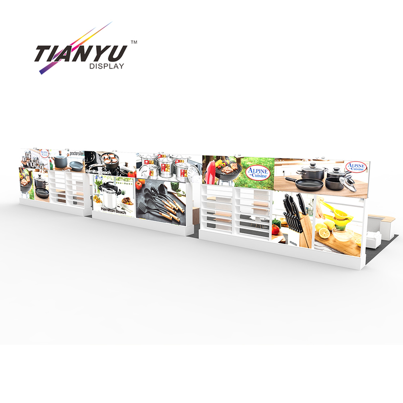 TIANYU China Exhibition Booth Blender Construction Design Company Exhibition Stand Contractor Trade Show Display with Shelves