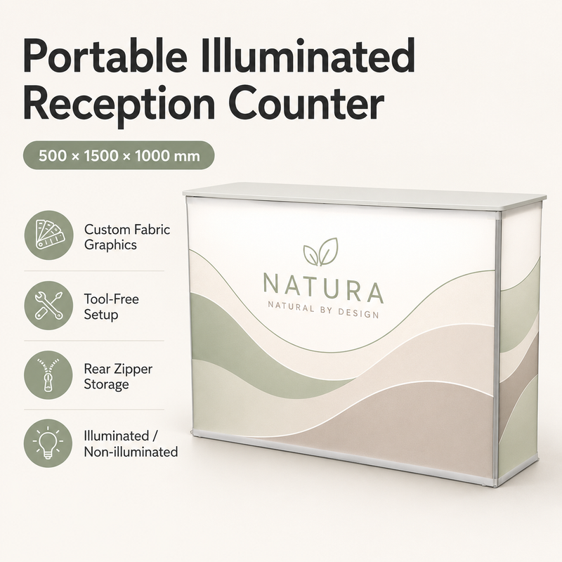 TIANYU 500*1500*1000mm Portable Fabric Reception Counter with LED Light
