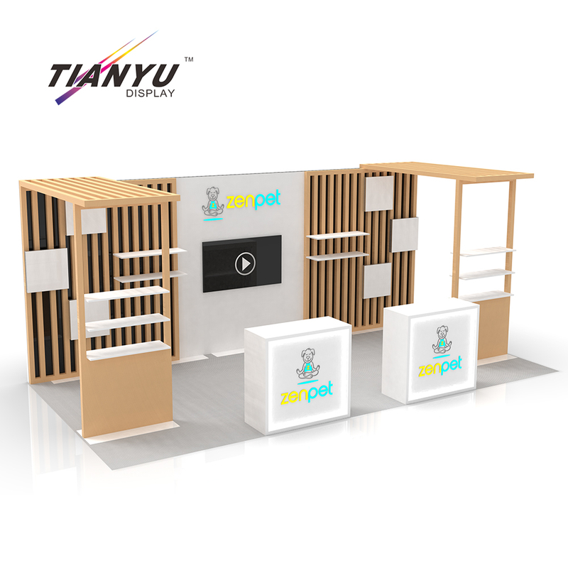 TIANYU 10x20ft Reusable Exhibition Booth Graphic Design Trade Show Luxury Booth Eco-friendly with Shelves