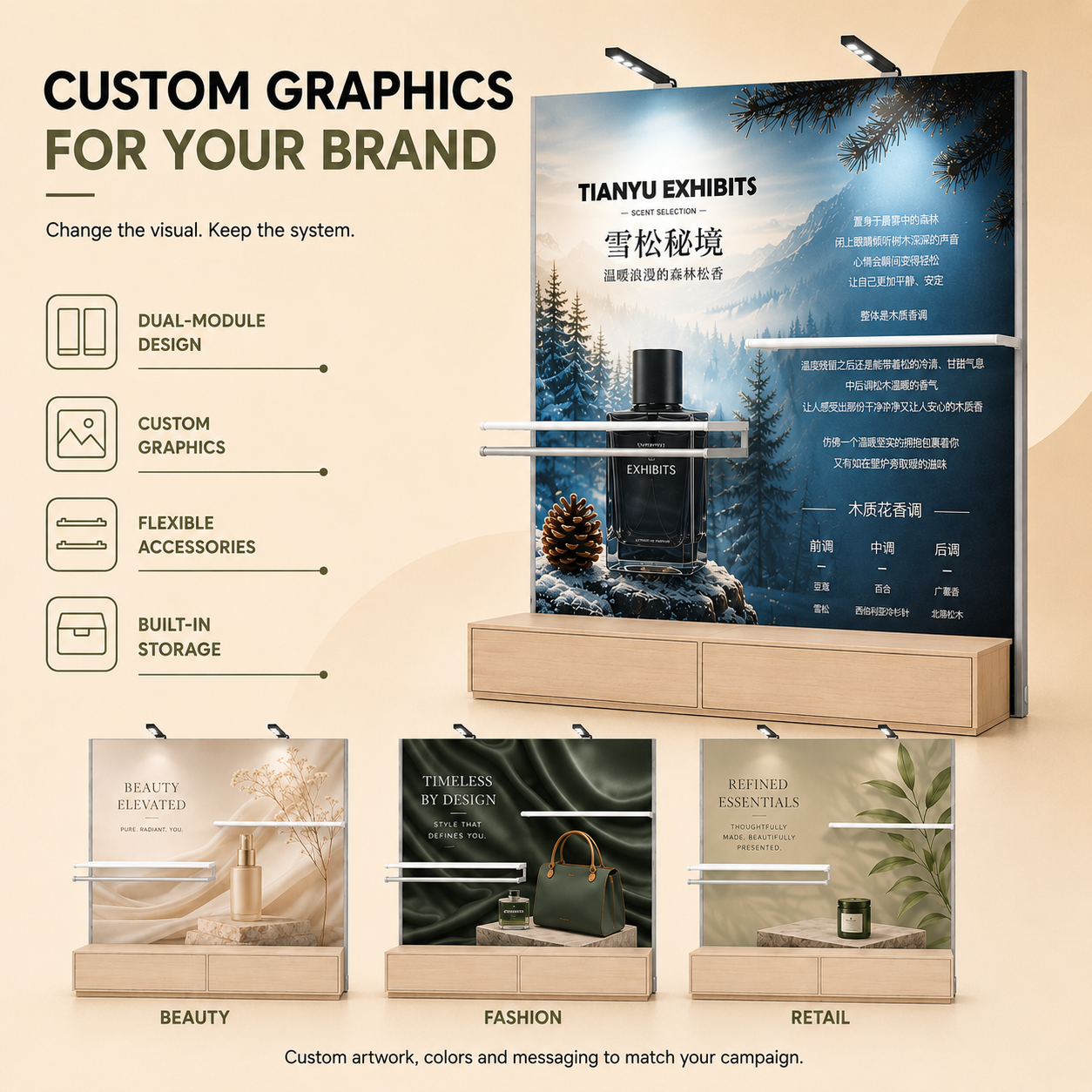Universal Lightweight Aluminum Modular Display System Backlit Retail Wall Showcase Perforated Profile Rack Easy Assembly Stand
