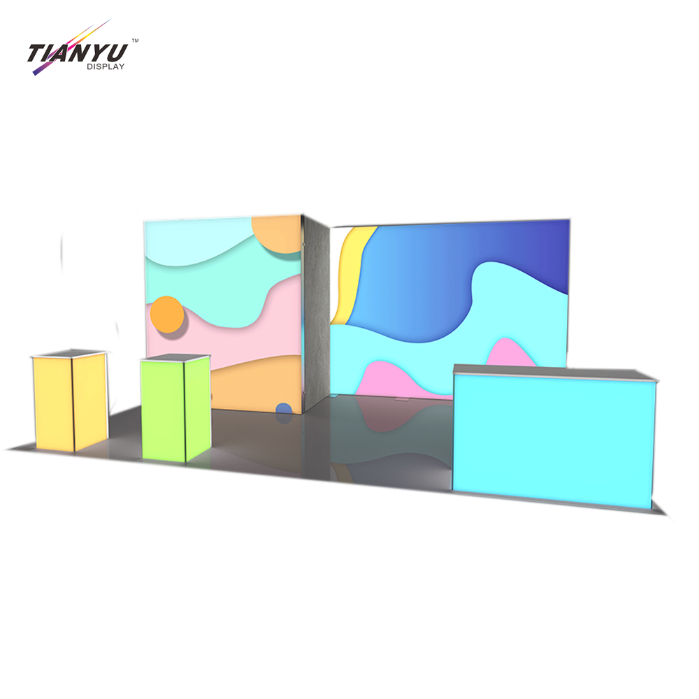 TIANYU Nail Tall Reception Desk Custom Exhibition Stand Display Pop Up with Shelves Trade Show