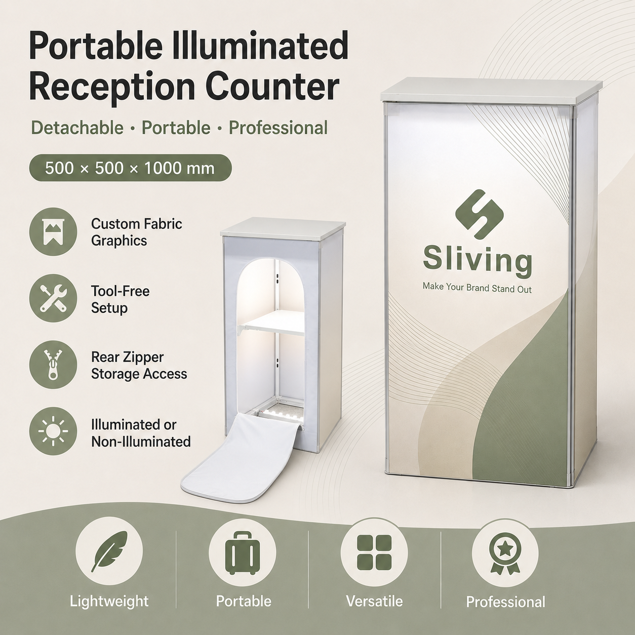 TIANYU 500*500*1000mm Portable Fabric Reception Counter with LED Light