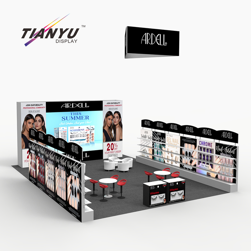 TIANYU Fashion Design Ideas Cosmetic Custom Modular Trade Show Booth Exhibition Display 20x20 with Screens