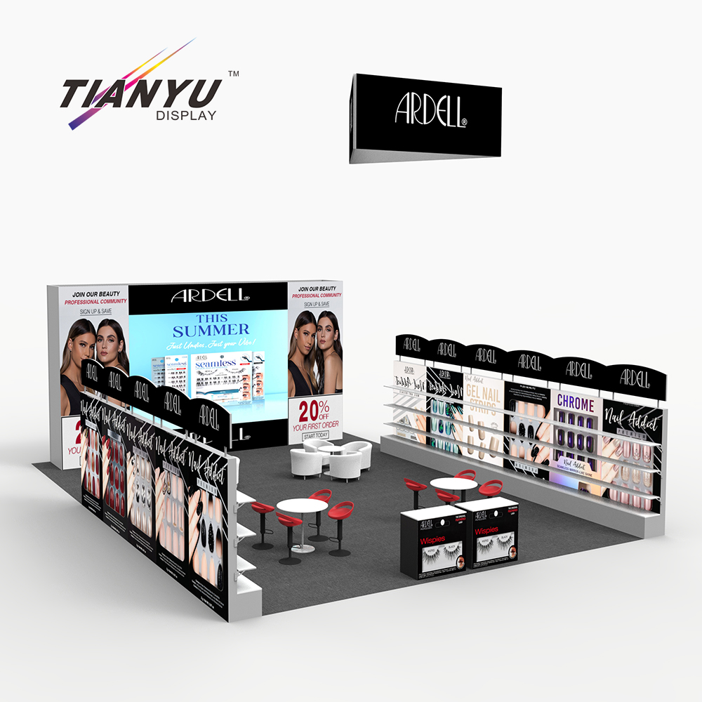 TIANYU Fashion Design Ideas Cosmetic Custom Modular Trade Show Booth Exhibition Display 20x20 with Screens