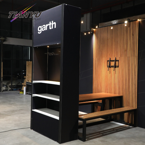 Tianyu Recycle M System Custom Green Booth Wooden Exhibition Display Stand Aluminum Trade Show Booth with Tv Shelf