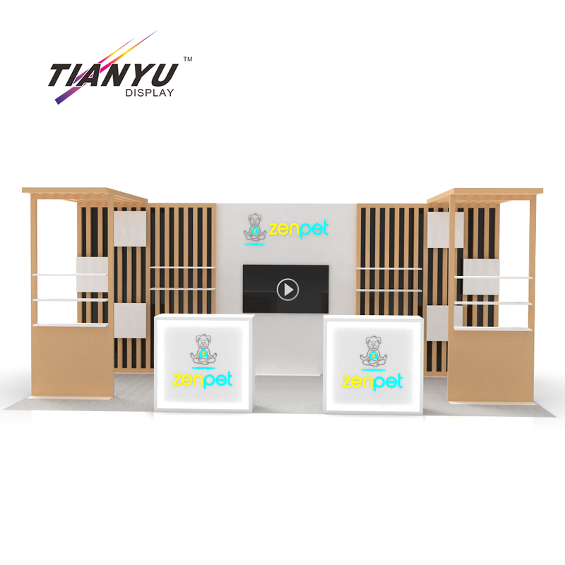 TIANYU 10x20ft Reusable Exhibition Booth Graphic Design Trade Show Luxury Booth Eco-friendly with Shelves