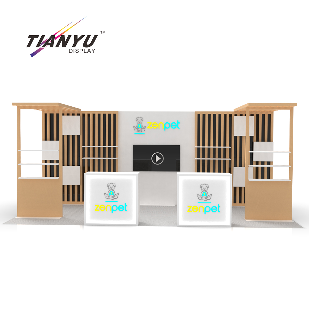 TIANYU 10x20ft Reusable Exhibition Booth Graphic Design Trade Show Luxury Booth Eco-friendly with Shelves