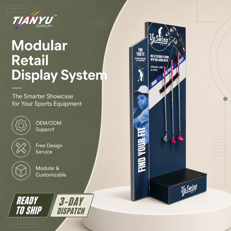 Modular Golf Club Display Rack Professional Sports Equipment Display Stand With Perforated Aluminum Frame for Retail Shop Store