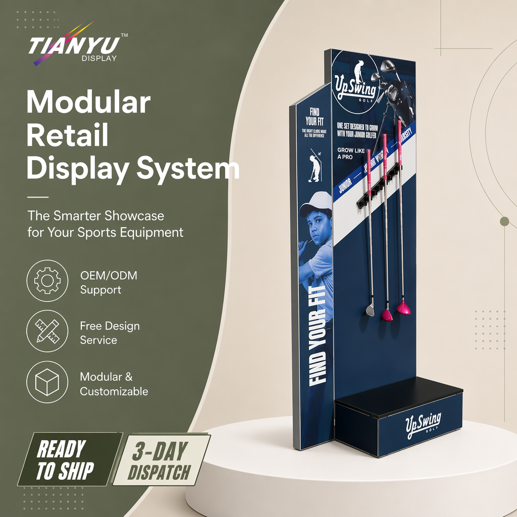 Modular Golf Club Display Rack Professional Sports Equipment Display Stand With Perforated Aluminum Frame for Retail Shop Store