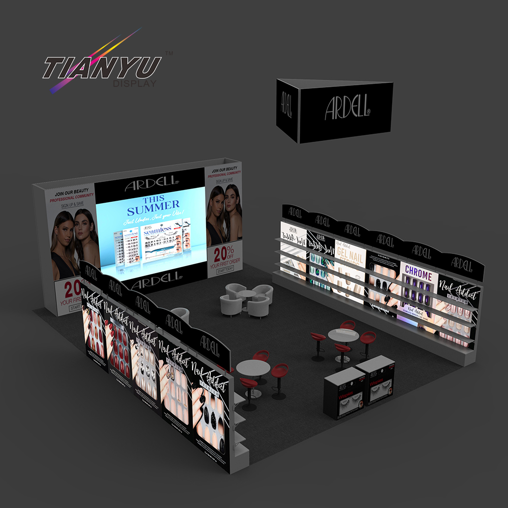 TIANYU Fashion Design Ideas Cosmetic Custom Modular Trade Show Booth Exhibition Display 20x20 with Screens