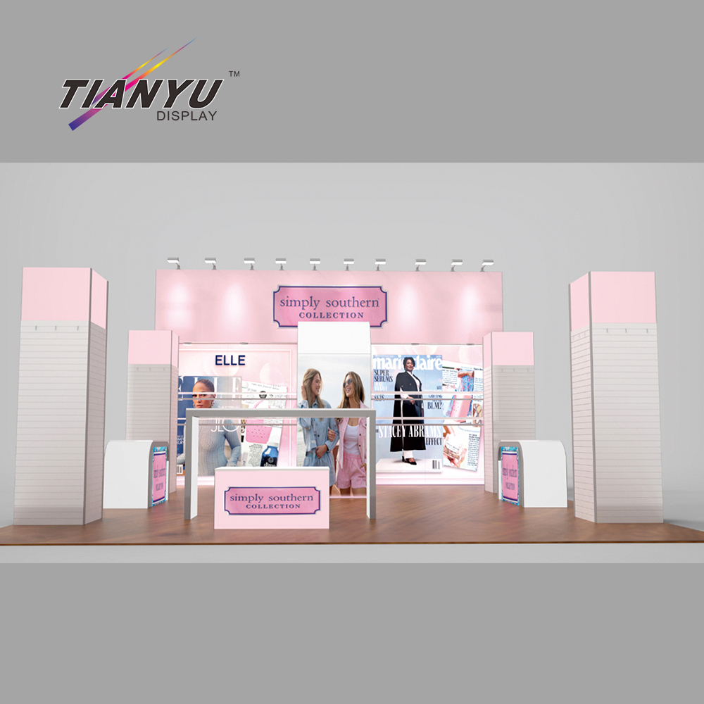 TIANYU China Exhibition Booth Beauty Salon Display Racks Pink Design Trade Show Booth for Sale